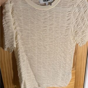 DKNY Ivory Textured Short Sleeve Top